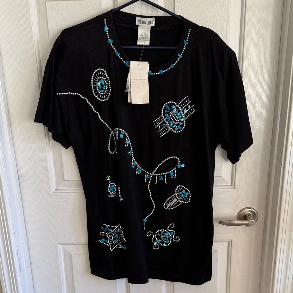 NWT Victoria Jones Hand Embroidered Cotton Shirt‎ SZ L